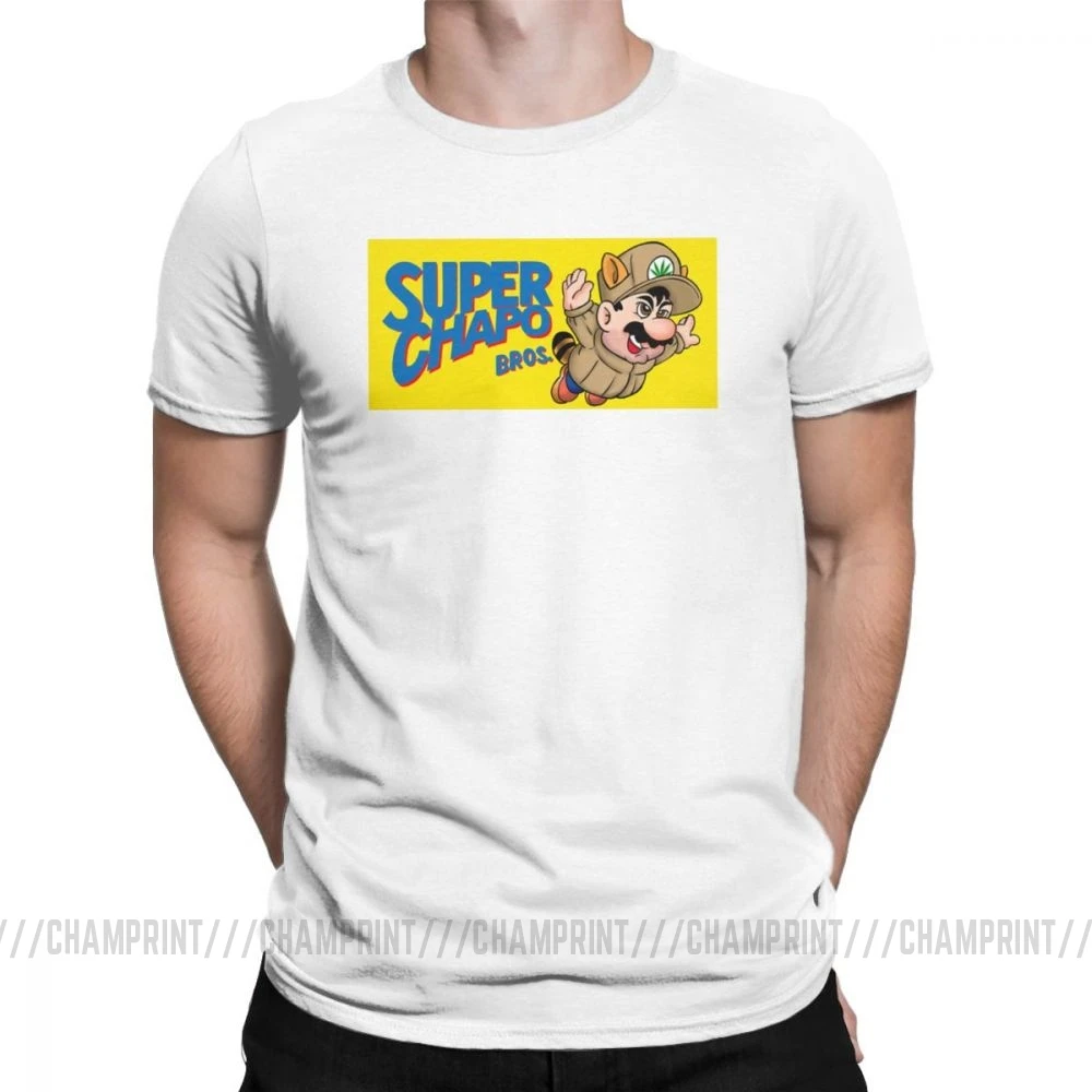 Super Chapo Bros, мужские футболки, Супер Марио, крутая футболка, короткий рукав, вырез лодочкой, хлопковая футболка размера плюс, одежда - Цвет: Белый