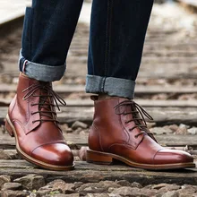 2019 Luxury Mens Ankle Boots Genuine Leather Handmade Lace Up Booties Men Shoes For Business Office Martin Booties