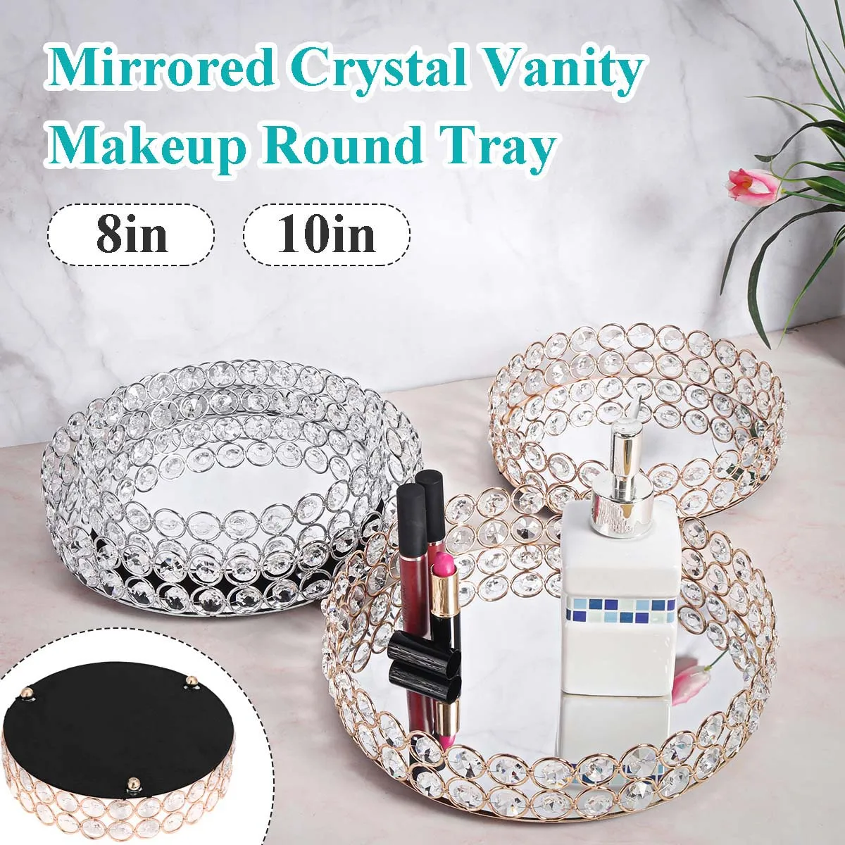 Crystal Makeup Tray Storage Baskets Box Home Organizer for Necklace Dessert Plate Tray Decorative Vanity Jewelry Serving storage box storage tray jewelry storage tray rotating storage organizer