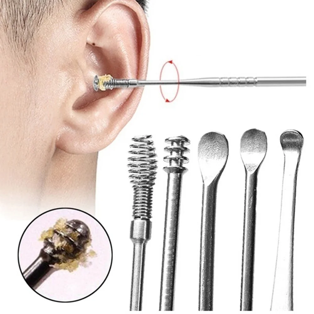 Portable Ear Cleaner Set Ear Cleaning Spiral Earpick Ear Wax Remover Ear Curette Spiral Ear Spoon Earpick Set Ear Cleaning Tools