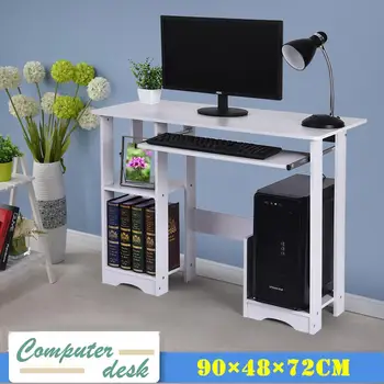 

Desktop Home Computer Desk - Small White Computer Desk with Drawers and Printer Shelves - Modern Minimalist Desk Creative Desk