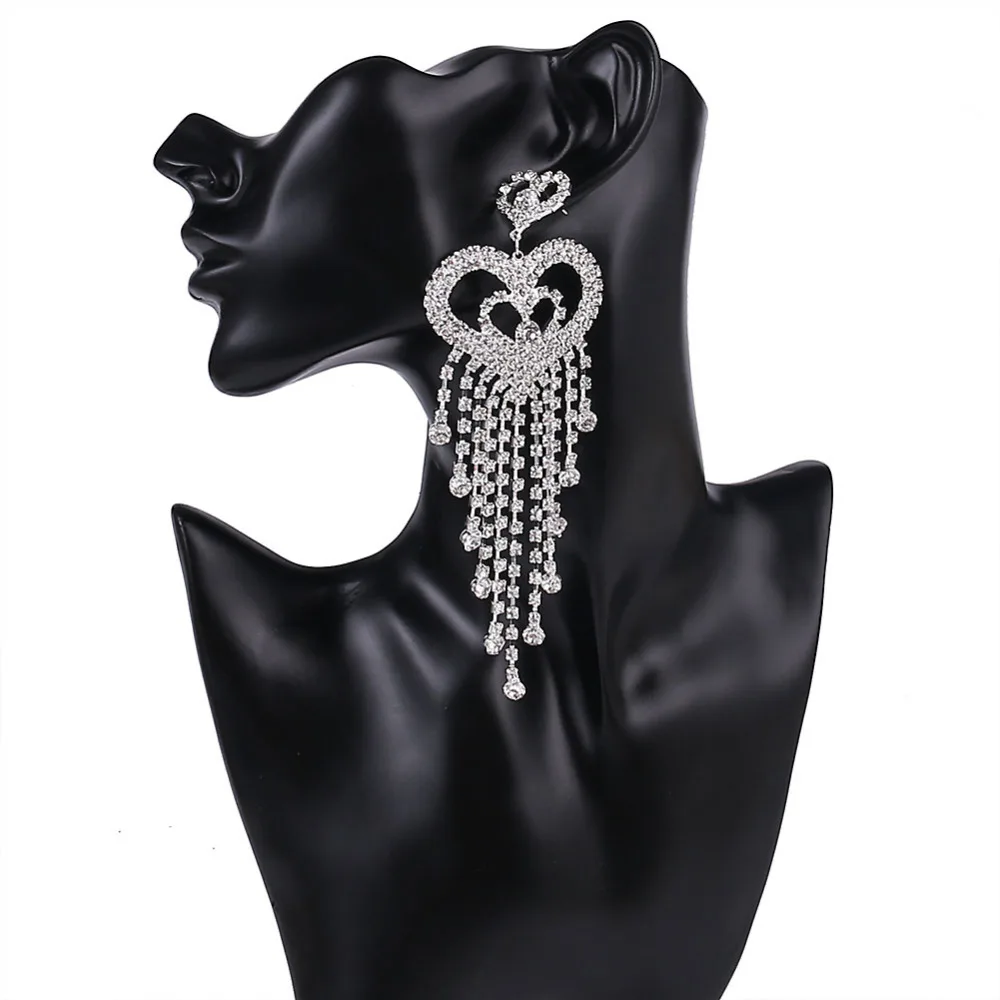 Shevalues Свадебная AB Длинная кисточка из горного хрусталя Висячие серьги для