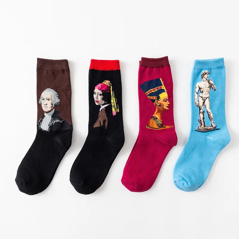

2019 Starry Night Autumn Winter Retro Men Personality Art Van Gogh Mural World Famous Painting Male Socks Oil Funny Happy Socks