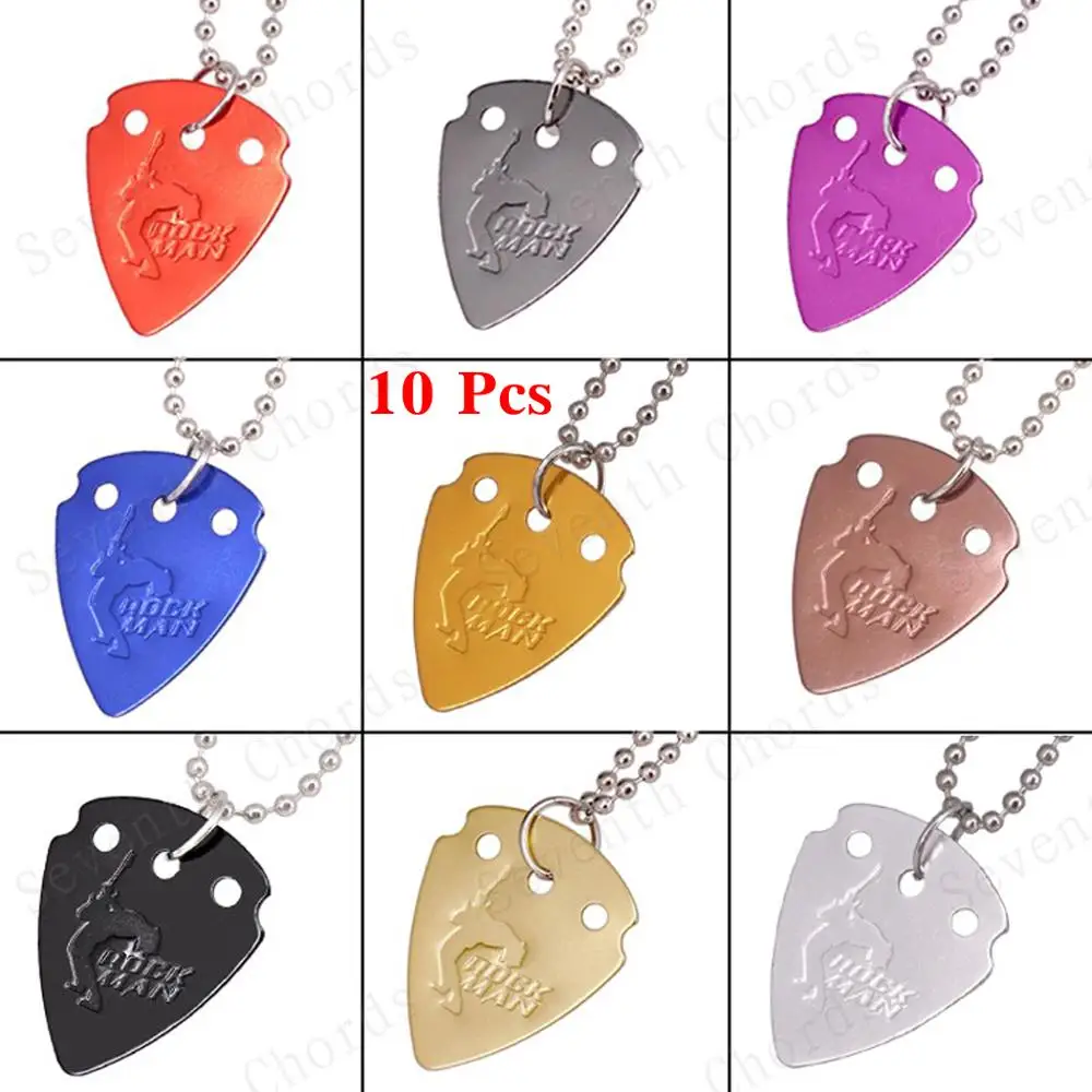 10 Pcs Aluminium Alloy Heavy Metal Bass Guitar Picks Pendant Necklace