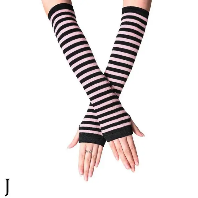 Unisex Long Fingerless Gloves Gloves Arm Cover Striped Cotton Wrist Sleeves Arm Warmer Sleeve Knitted Gloves Womens Fingerless J