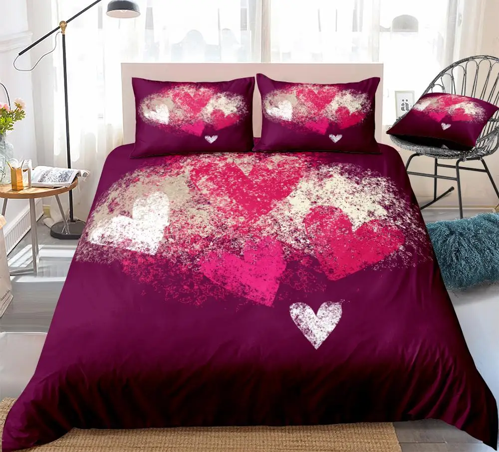 Love Bedding Set Hot Red Duvet Cover Set Love Heart Quilt Cover 3pcs Girls Women Bedclothes Home