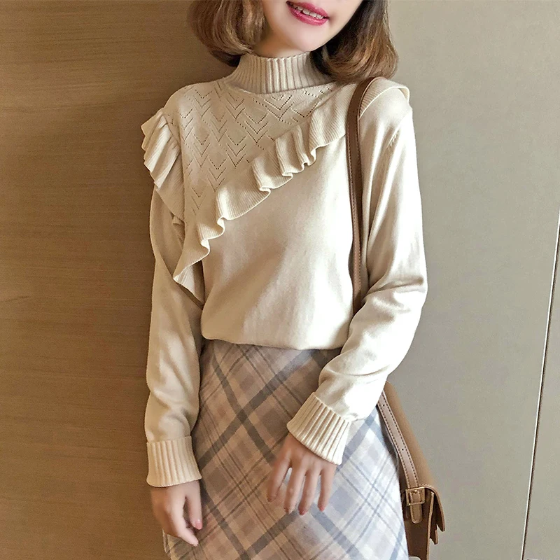 Women's Sweater Black Turtleneck Korean Knitted Sweater Sweet Women Sweaters and Pullovers Moda Mujer 2020 Ropa KJ1706