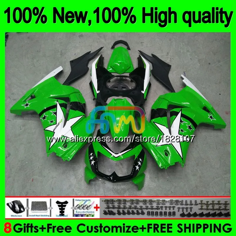 Body For KAWASAKI ZX-250R EX-250 EX250 ZX 250R 2BS.85 EX 250 ZX250R 08 09 10 11 12 2008 2009 2010 2011 2012 Fairing Green white Body For KAWASAKI ZX-250R EX-250 EX250 ZX 250R 2BS.85 EX 250 ZX250R 08 09 10 11 12 2008 2009 2010 2011 2012 Fairing Green white