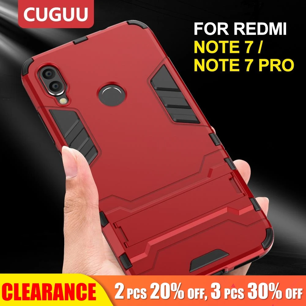 

[Clearance] For Redmi Note 7 Case Luxury TPU+PC Armor Full Back Cover Shockproof Case For Redmi Note 7 Pro Cases Stand Holder