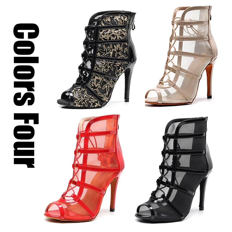 DKZSYIM Women Latin Dance Shoes Black High Top Ballroom Tango Salsa Dancing Boots Lace-Up Soft Bottom Party Dance Shoes