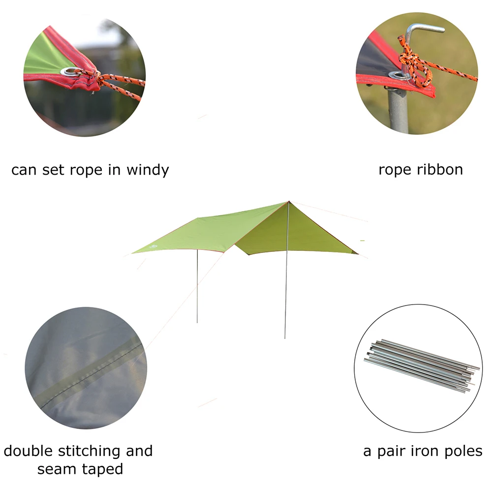 Desert&Fox Waterproof Outdoor Awning Hammock Tarp Rain Fly Lightweight Camping Tent Sun Shelter for Tourism Hiking Beach Pergola