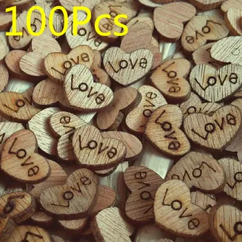 

100pcs/lots Love Heart-Shaped Wood Ornament Loose Craft Wedding Party Table Scatter Festival Decoration Photo Prop
