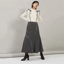 Серая юбка с высокой талией, с разрезом, с завязками, темпераментная, труба, полубоди, женская мода, новинка, весна-осень