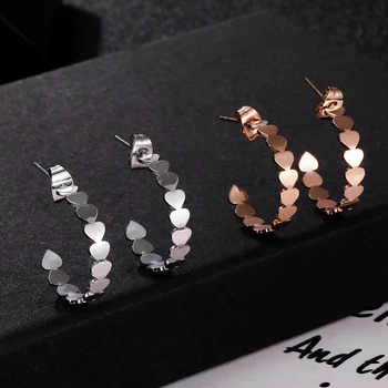 

2020 Fashion Stud Earrings Bohemia Multiple Rose Gold Heart Charming Earrings Stainless Steel Jewelry for Women Accessories