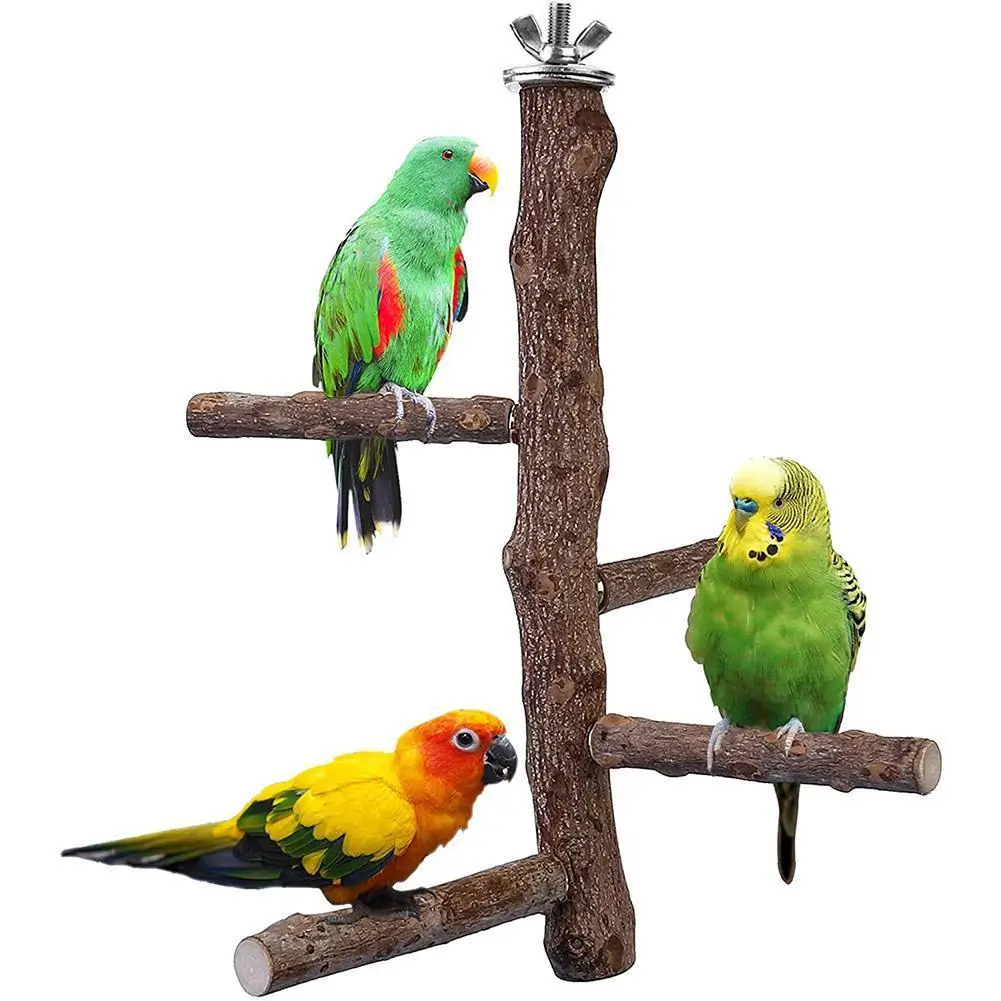 

Bird Perch Stand Toy, Natural Wood Parrot Perch Bird Cage Branch Perch Accessories for Parakeets Cockatiels Conures Macaws
