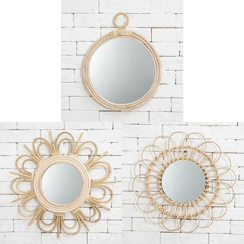 

Rattan Innovative Art Decoration Round Makeup Mirror Dressing Bathroom Wall Hang
