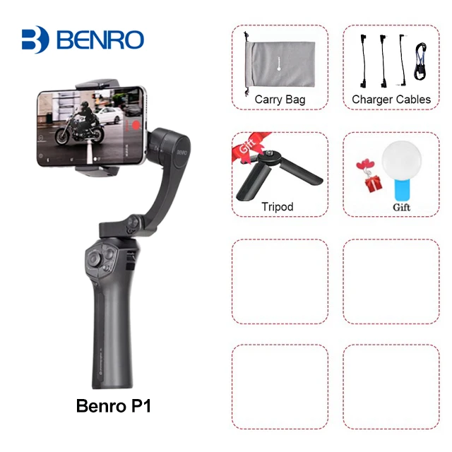 Benro P1/p1s 3 оси ручной карданный смартфон стабилизатор для iPhone X huawei P20 samsung Gopro PK Snoppa Atom DJI OSMO Mobile 2 - Цвет: Черный