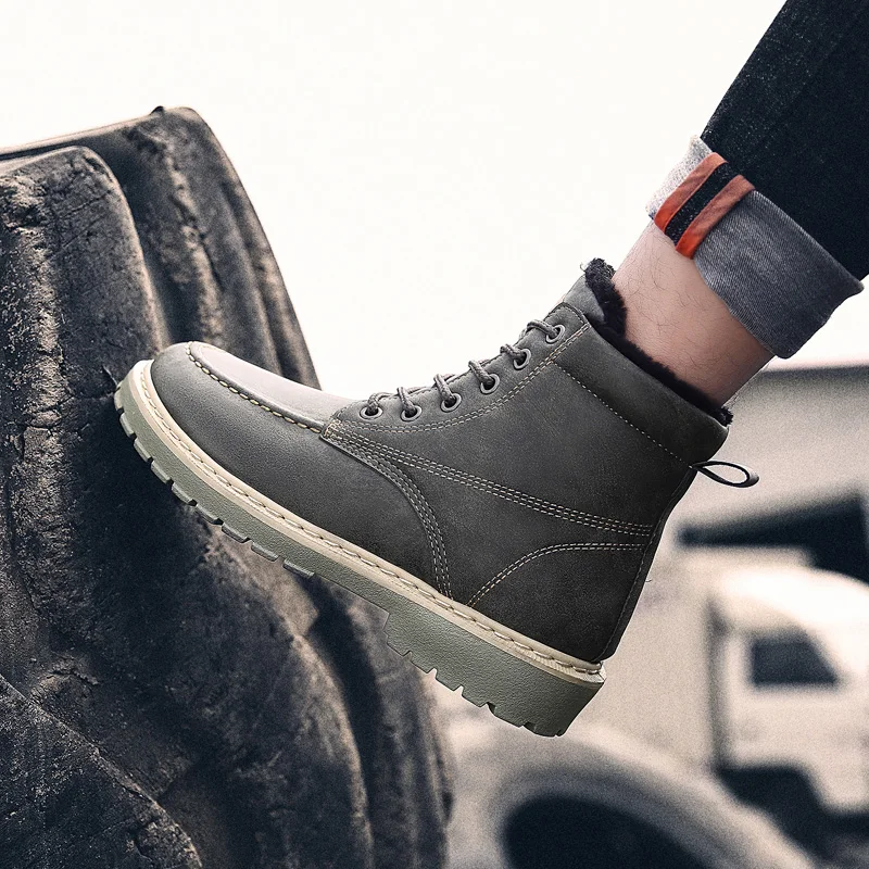 Водонепроницаемые зимние ботинки; мужские повседневные ботинки из плюша в стиле ретро; мужские зимние кожаные ботильоны; теплые кроссовки; Рабочая обувь