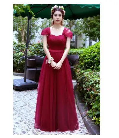 Wine red 4 Кружевное платье подружки невесты, длинные женские платья для праздника, без рукавов, со шнуровкой, для свадебной вечеринки, платье для выпускного вечера - Цвет: Wine red 4