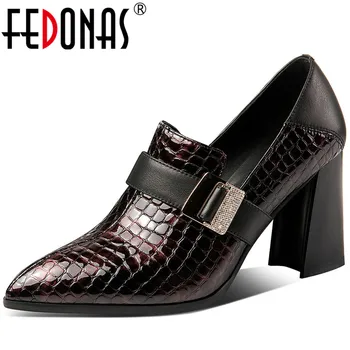 

FEDONAS New Arrival Women Prom Party Pumps Spring Summer Point Toe Shoes Vintage Genuine Leather Brand Shoes Woman
