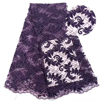 

Latest Nigerian Lace 2019 High Quality African Velvet Lace Fabric Purple 3 D Flowers Orange French Lace Fabric For Party Dress