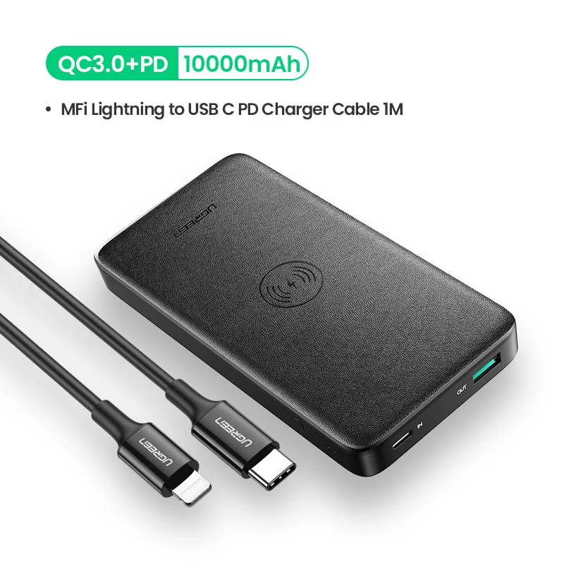 Ugreen power Bank 10000 мАч портативное быстрое зарядное устройство Быстрая зарядка 4,0 3,0 QC3.0 Qi Беспроводная зарядка для iPhone 11 Xs 8 PD повербанк - Цвет: MFi Power Bank