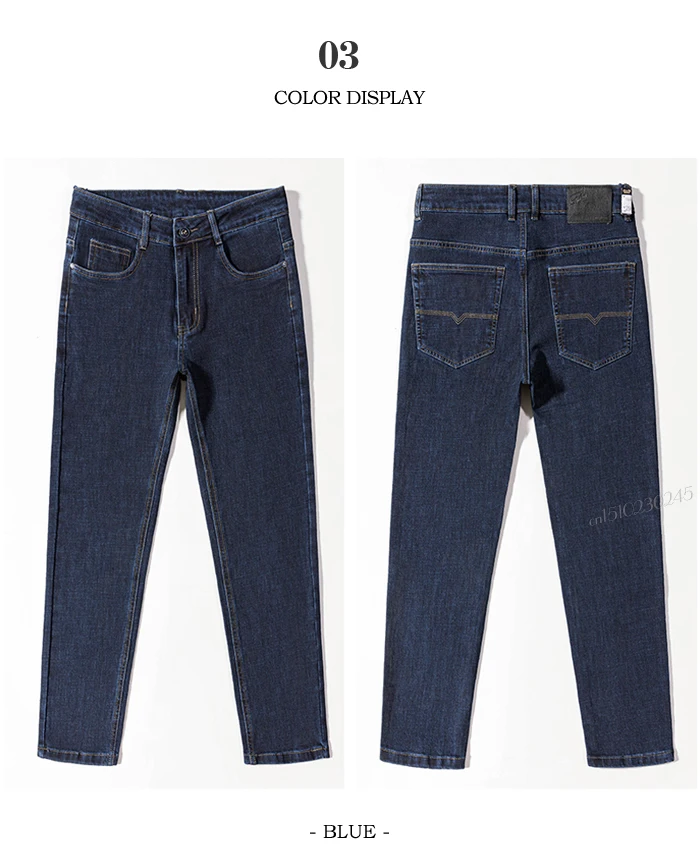 Осенние и зимние мужские плотные джинсы деловые повседневные Прямые джинсовые стрейч брюки черные синие Брендовые брюки