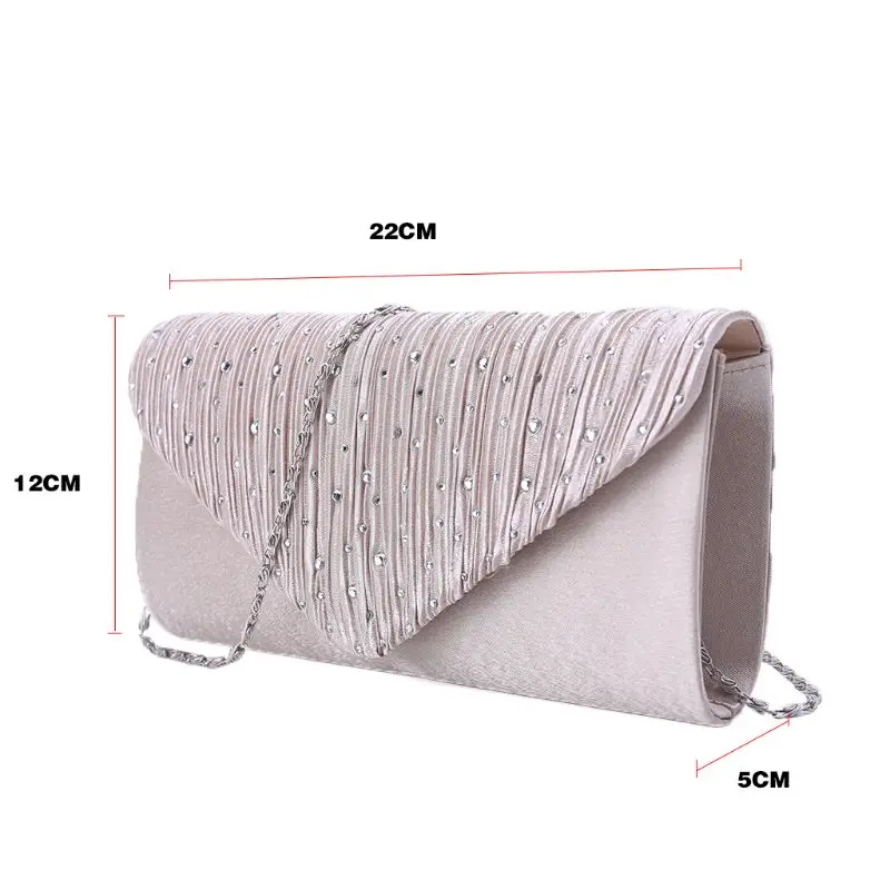 Rhinestone Satin Frosted Evening Clutch Bag Handbag Purse Crossbody Bag for Women Ladies Wedding Party Festival Decor Supplies