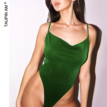 

TAUPIN AM Sexy V Neck Bodysuit Women Backless Solid Sleeveless Bodycon Rompers Summer Skinny Beach Overalls 2020