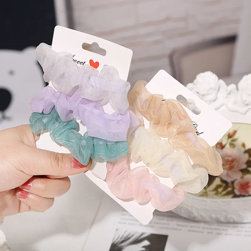 

3Pcs/Set Candy Colors Chiffon Elastic Hair Bands for Women Sweet Girls Scrunchies Bezel Summer Fashion Hair Accessories