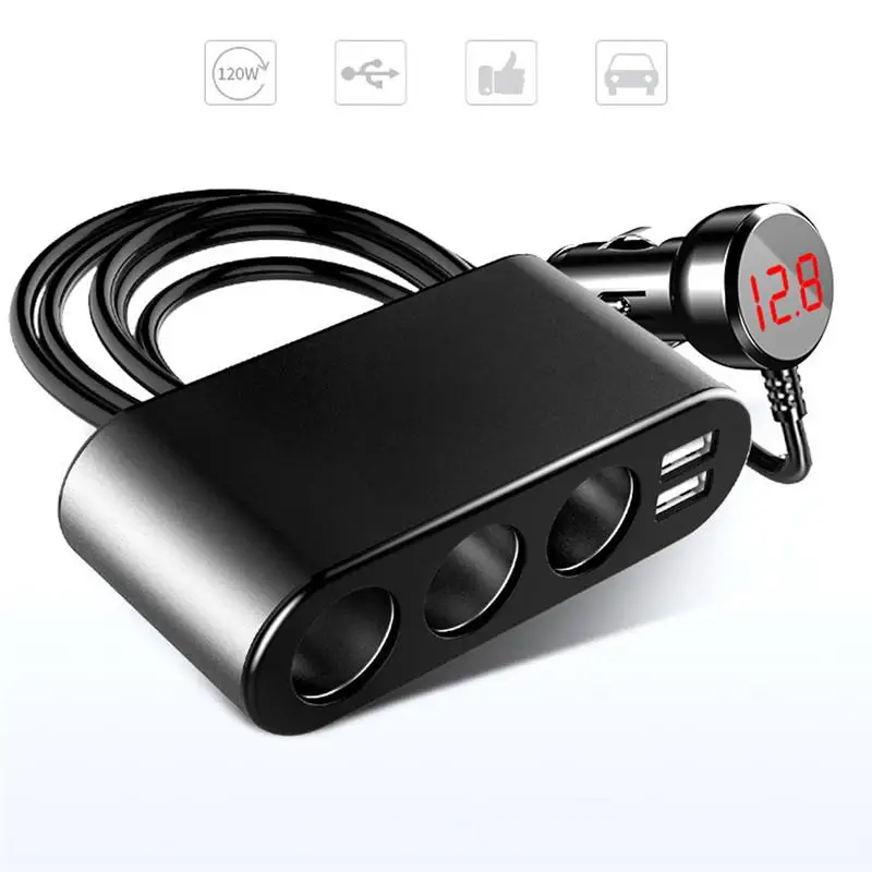 

Universal 12V 24V 3.1A 120W 3in1 Dual USB Charger Car Cigarette Lighter Socket Splitter Metal Charger Power Adapter