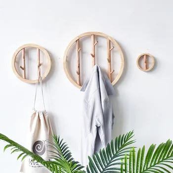 

Wall Hanging Wood Hook Creative Living Room Solid Wood Shelves Wall Hanging Clothing Management Rack Key Hook Home Decoration