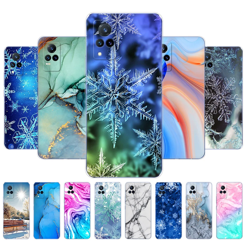 Per Vivo V21 Custodia Per Vivo V21E 4G Cover Posteriore Per Telefono Per Vivo V21E Vivo V21 4G 5G Silicon Coque Marmo Fiocco Di Neve Inverno Natale