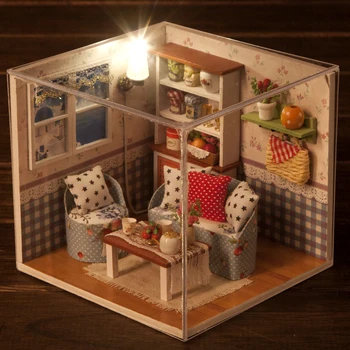 

Children Handmade 3D Miniatures Dollhouse Furniture Kit Toys DIY Wooden Sweet Room House With Led light Warm Memories Doll House