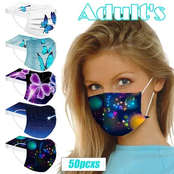 

50pc Adult Disposable Mask Women Man Dust-proof Smog Butterfly Print Face Mask Industrial 3ply Non-woven Ear Loop Mascarillas