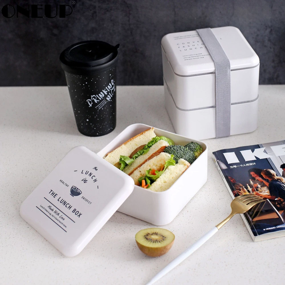 ONEUP Lunch Box Square 2Layer Portable Bento Box Exquisite Pattern Leakproof Food Container For Picnic Student Office Worker photo