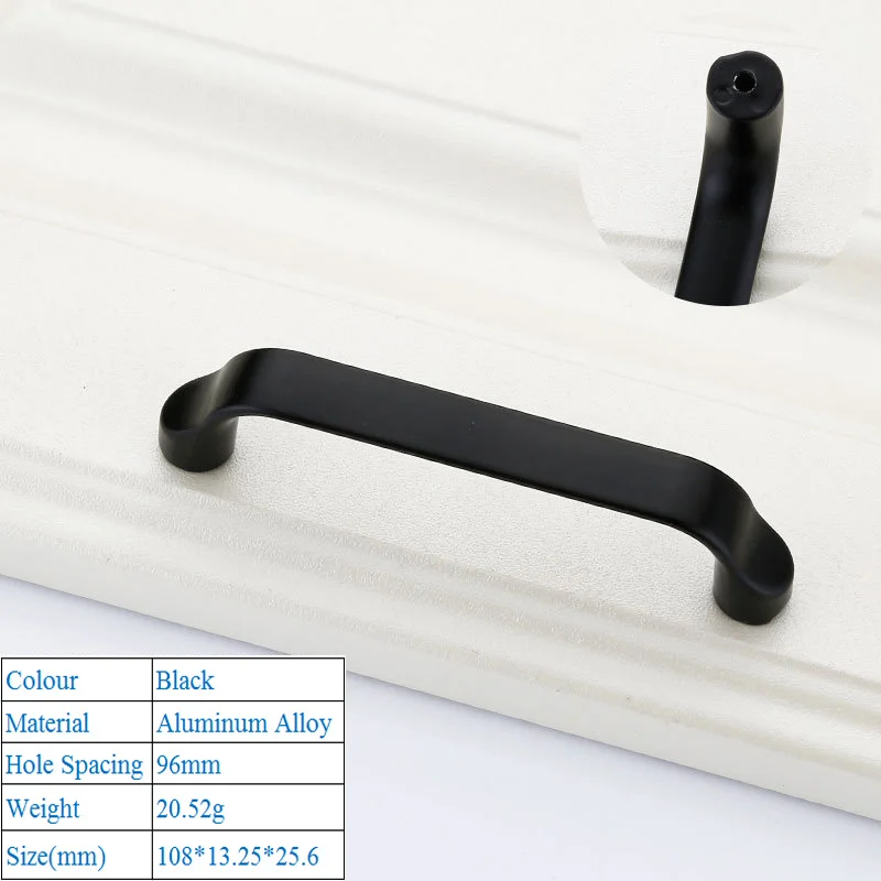LBA мебель шкафы дверная ручка Американский Алюминиевый сплав декоративные мебельные ручки черные нажимные ручки - Цвет: Black 9007-96mm