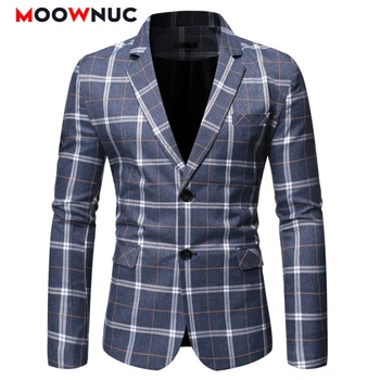 

Coats Hombre Autumn MOOWNUC Brand Fashion Casual Suits Plaid Men Blazer Smart Casual Groomsman Winter Coverall Slim Wedding Male
