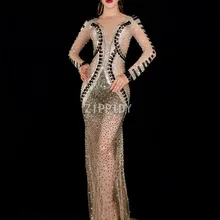 Пикантные прозрачные серебристый, черный Стразы платье бар на день рождения праздника платье для выпускного вечера танцевальные сетчатые наряд Для женщин певица платья для женщин