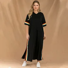 Весна и лето стиль западный стиль Модное платье с разрезом X-long большого размера платье в полоску