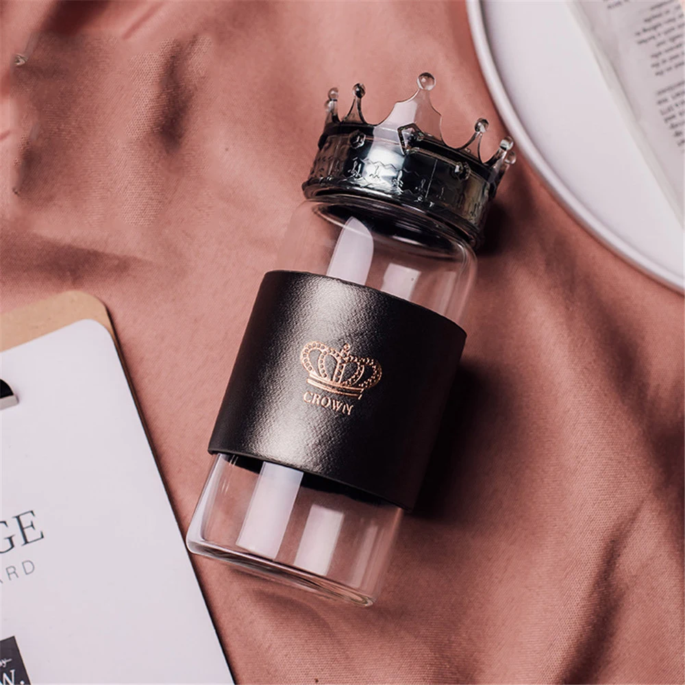 Chic Crown Lid Glass Bottle Nordic 320ml Heat-resistant Leakproof Water Bottle Student Vogue Juice Milk Coffee Drinking Bottles