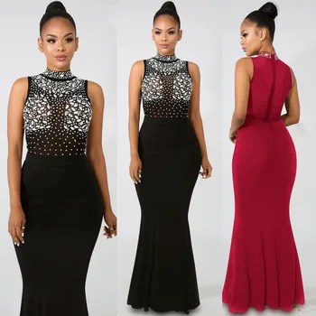 

Holievery Beading Crystal Mermaid O Neck Evening Dress Red Black Long Evening Gowns In Stock Party Dresses