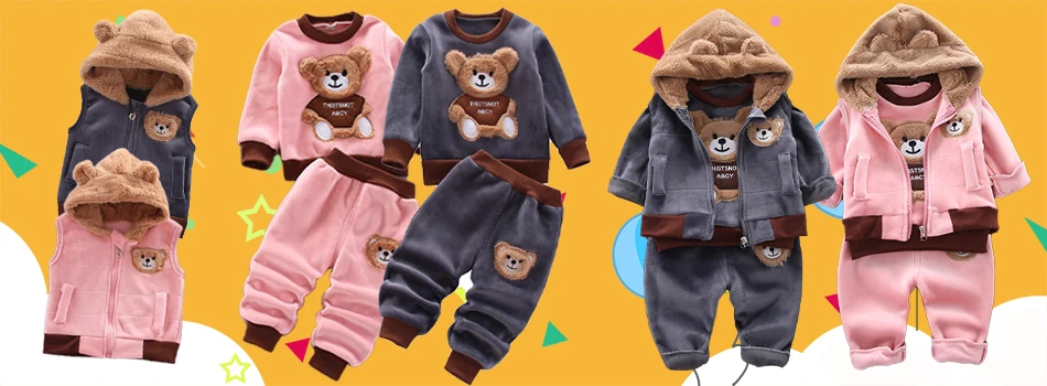 vintage Baby Clothing Set Baby boy clothes autumn and winter thickened warm suit boy girl high neck sweater cartoon cute little bear baby two-piece suit baby clothing set red	