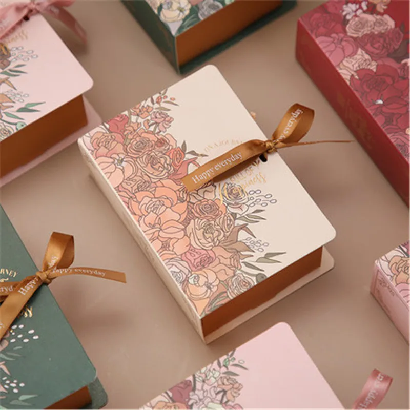 

25pcs Creative Simple Book Shape Gift Box Creative Kraft Paper DIY Gift Candy Dragee Wrapping Packaging Flower Box with Ribbon