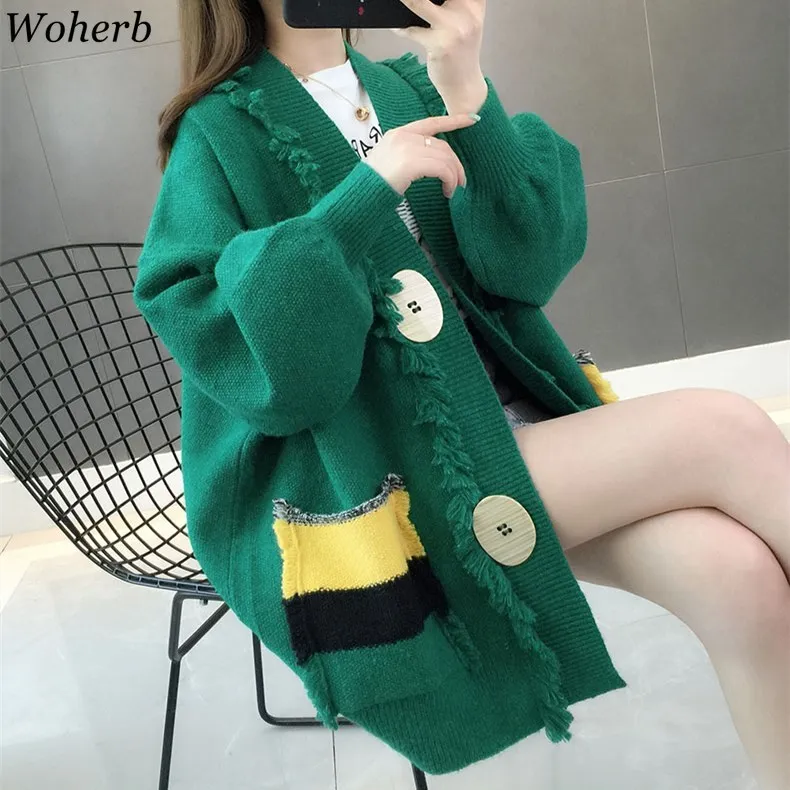 Woherb корейский стиль женский толстый свитер с кисточками пальто осень зима одежда длинный рукав Свободный Повседневный длинный кардиган трикотажные топы