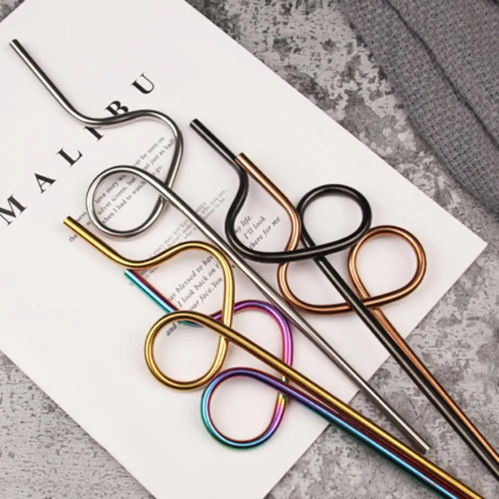 Reusable Metal Straws Set Drinking Straw Food Grade Rust-proof Stainless Steel Unique Shaped Drinkware Bar Party Accessory