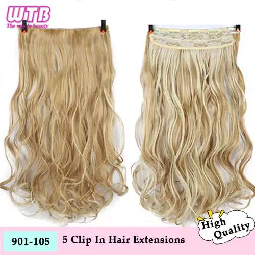 WTB женские длинные волнистые синтетические натуральные волосы на заколках для наращивания 24 дюйма Черные Серые невидимые волосы - Цвет: 105