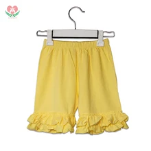Шорты с оборками для маленьких девочек от 3 до 12 лет, летние однотонные хлопковые шорты желтого и красного цвета, S20002