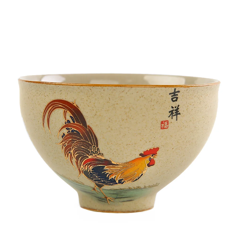 Mutton-fat Jade Teacup Golden Cock Cup Chinese Style Tasing Tea Cup