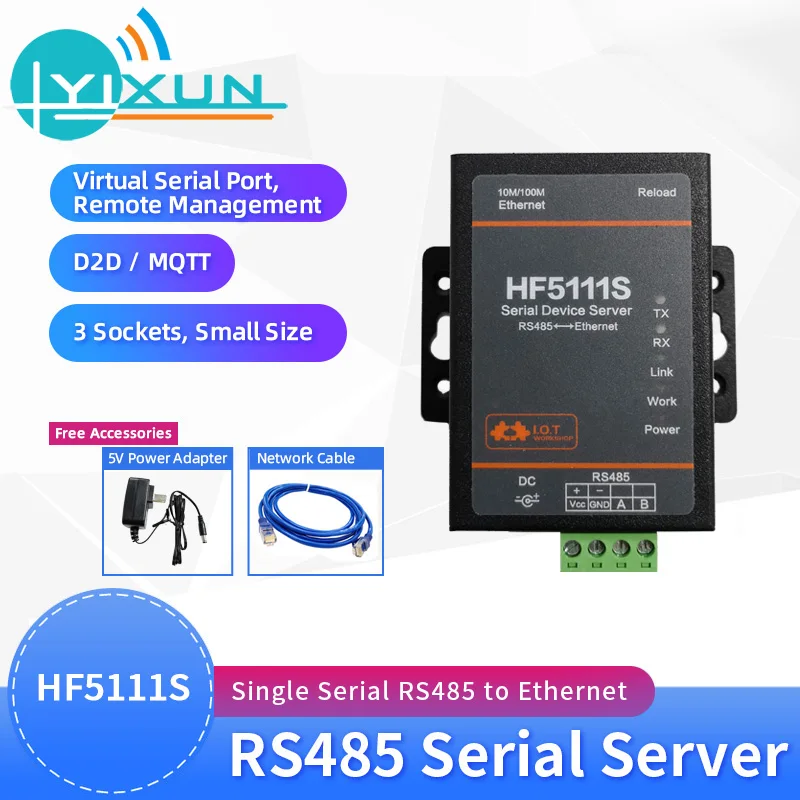 MQTT Modbus HF5111S Малый размер RJ45 RS458 до Ethernet Бесплатный RTOS последовательный порт